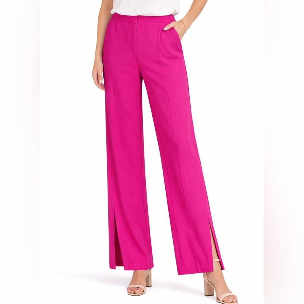 Trina Turk Pink Wide Leg Pants Side Slit EcoVero Viscose Lined Trouser Size 16